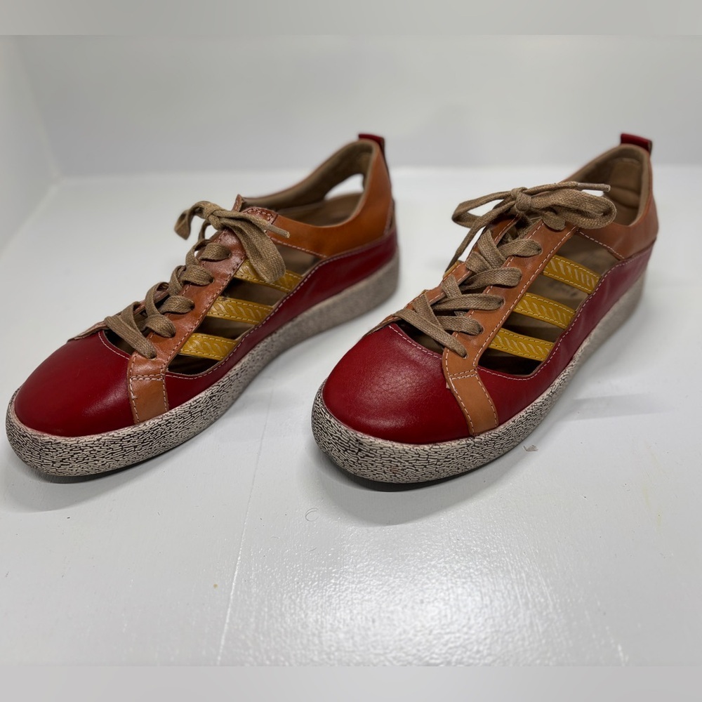 L’Artiste Spring Step “Porscha” Leather Sneakers EU 41 US 10–10.5 Red Colorblock - Picture 2 of 11